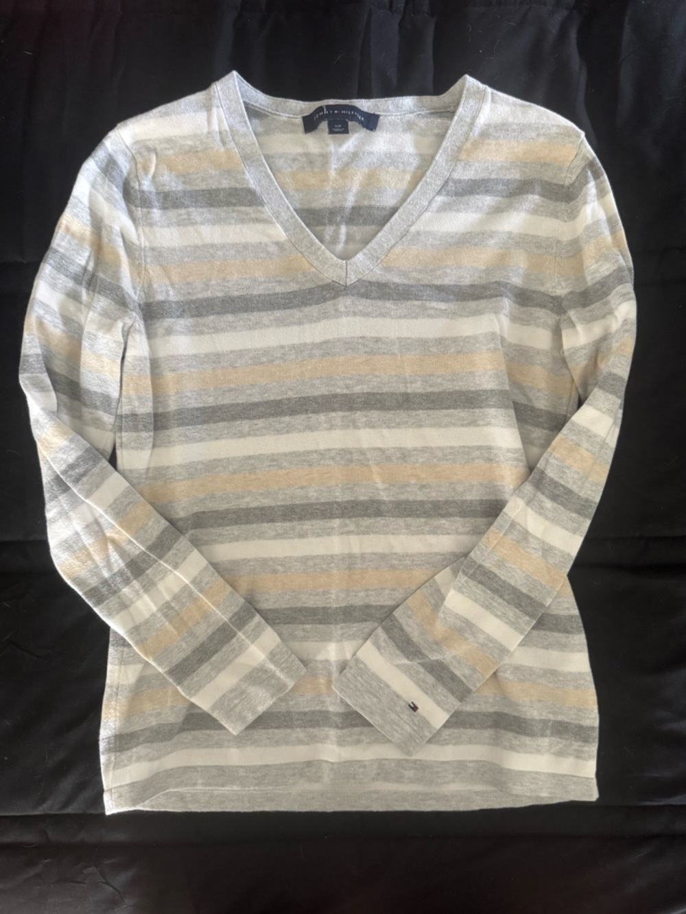 Tommy Hilfiger Light Gray & Navy Logo Knit Top